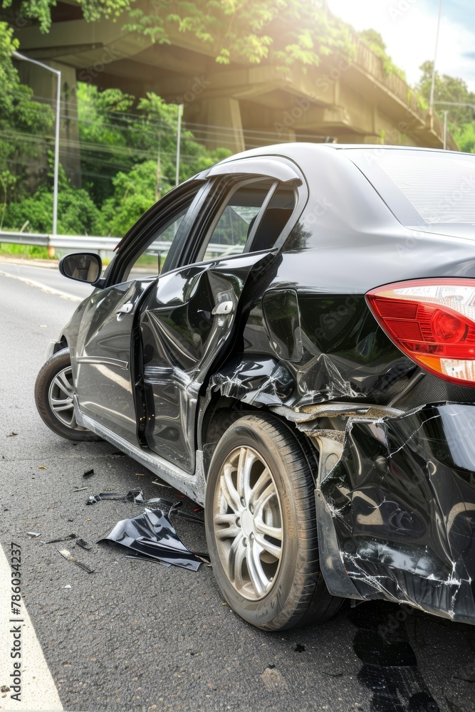 Unleashed danger  car crash disaster unfolds on the road, a scene of chaos and destruction