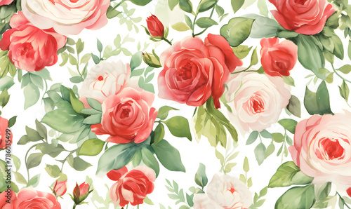 Red roses pattern, watercolor painting, Generative AI © simba kim