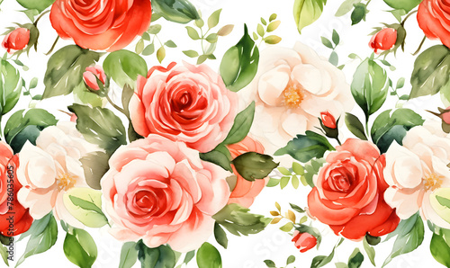 Red roses pattern  watercolor painting  Generative AI