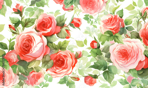 Red roses pattern  watercolor painting  Generative AI