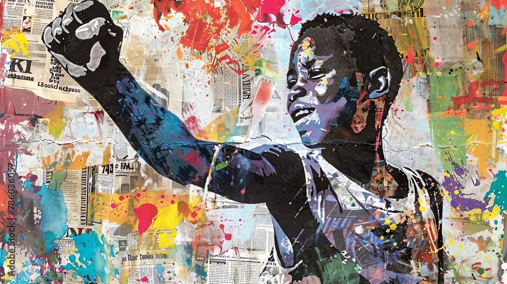 Graffiti collage of grunge newspapers and multicolored painting ...