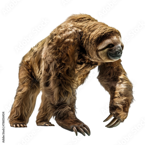 Giant ground sloth on transparent background. Ice age megafauna and extinct animals concept. Digital illustration for children, school, study, aid, elements for design  photo