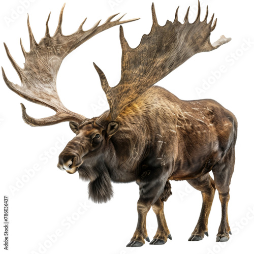 Irish elk on transparent background. Ice age megafauna and extinct animals concept. Digital illustration for children, school, study, aid, elements for design 