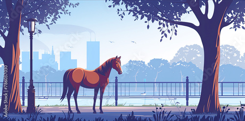A horse by the riverside, with an iron fence in the background 🐴🌊✨ Tranquil waters frame the scene of equine grace against a sturdy backdrop. #RiversideBeauty photo