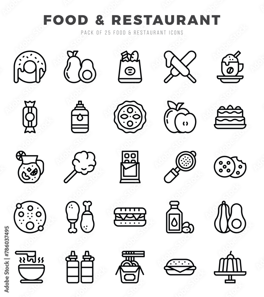 Fototapeta premium Set of Lineal Food and Restaurant Icons. Lineal art icon. Vector illustration