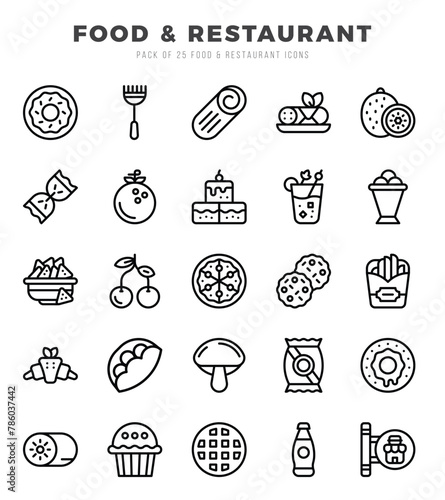 Food and Restaurant icons Pack. Lineal icons set. Food and Restaurant collection set.
