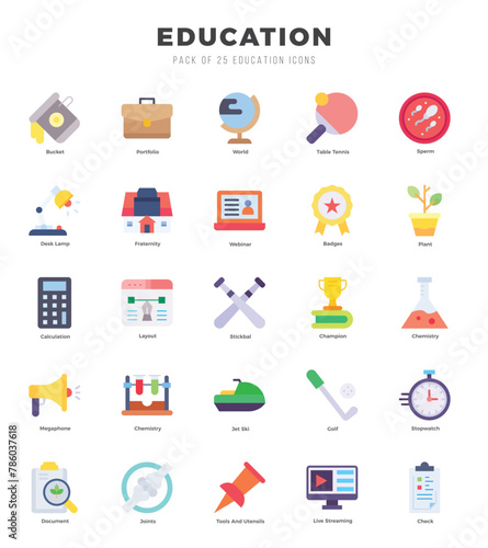 Education Icons Pack. Flat icons set. Flat icon collection set.