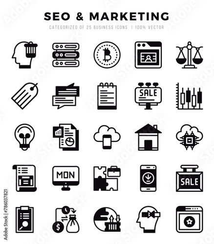 Vector SEO & Marketing types icon set in Lineal Filled style. vector illustration.