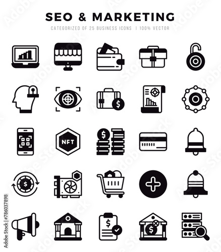 SEO & Marketing Icons bundle. Lineal Filled style Icons. Vector illustration.