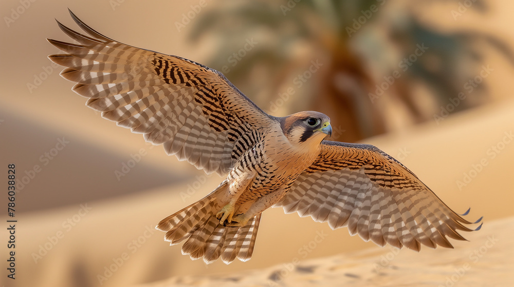 Fototapeta premium A majestic falcon in action flying towards the lens of the camera