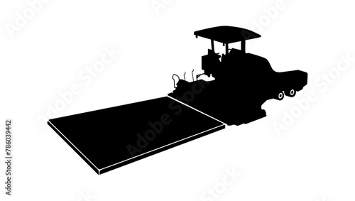 Asphalt paver, black isolated silhouette