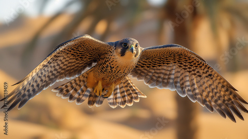 A majestic falcon in action flying towards the lens of the camera © Panyamethi