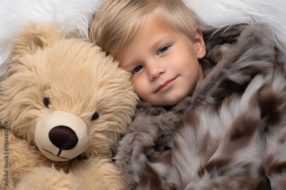 A baby is sleeping with a teddy bear A baby is sleeping with a teddy bear