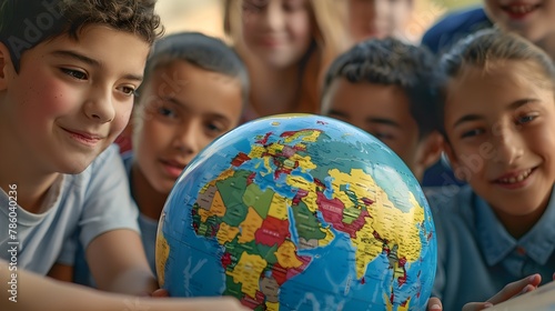 Group of Diverse Students Planning a Geography-Focused School Trip around the World