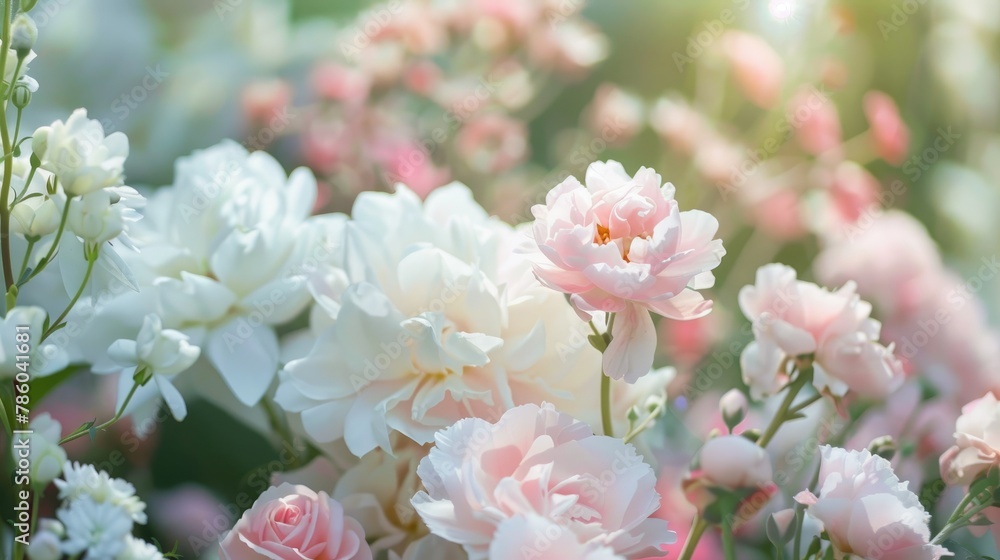 Beautiful Garden Flowers in White Light Pink and Volet