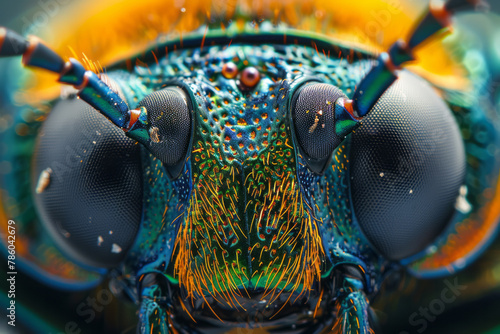 A close-up of a beetleâ€™s eye, revealing a complex structure that sparkles like a multi-faceted gem photo