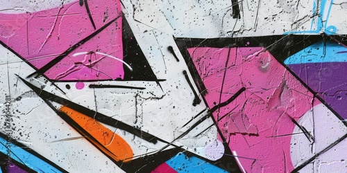 A closeup reveals vibrant graffiti artwork on a wall, showcasing a blend of pink, purple, blue, white, and black colors.