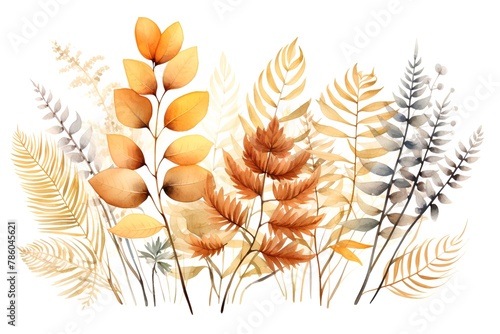 Beautiful vector autumn watercolor illustration with leaves and twigs.