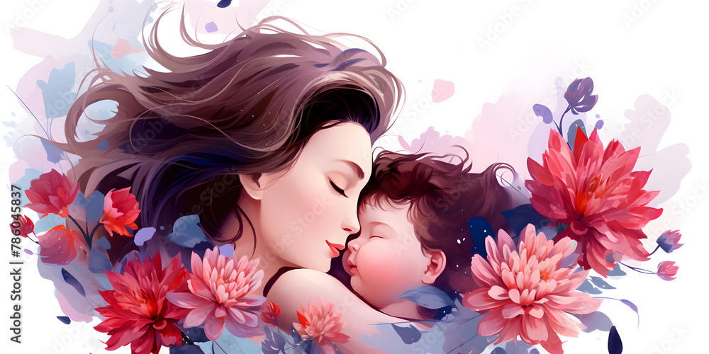 Illustration of a mother with a child, abstract happy mothers day theme background Illustration of a mother with a child, abstract happy mothers day theme background