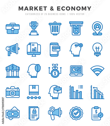 Set of simple Two Color Market & Economy Icons. Two Color art icons pack. photo