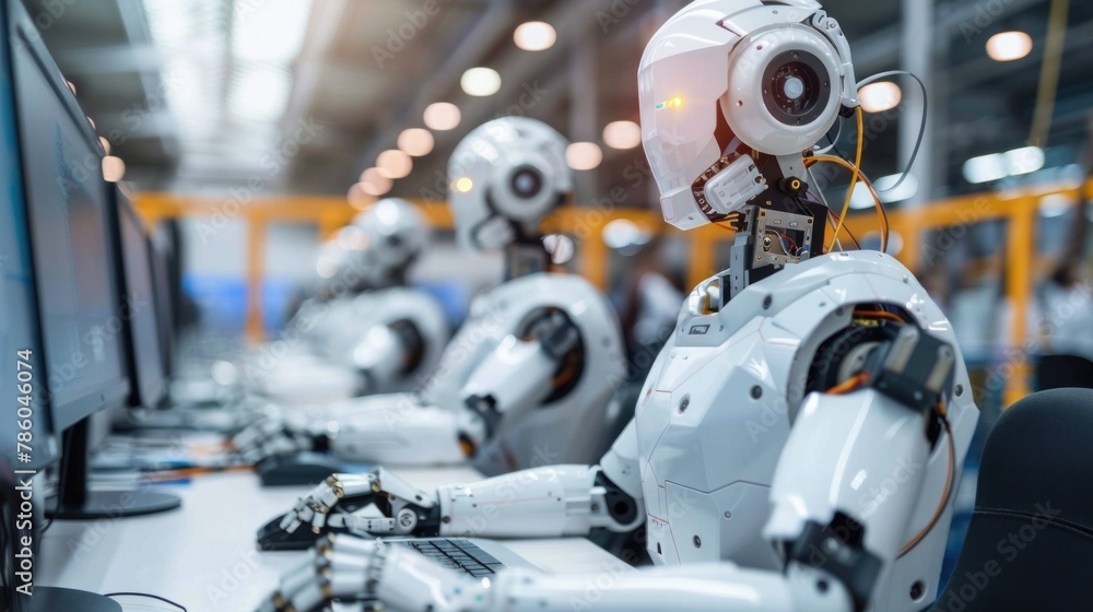 robotic factory a few robot working hard on a packaging line robotic factory a few robot working hard on a packaging line