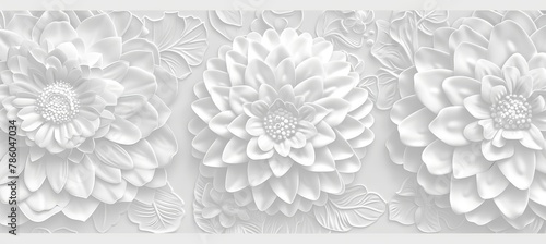 White 3d tiles wall with geometric floral leaf pattern panoramic background banner