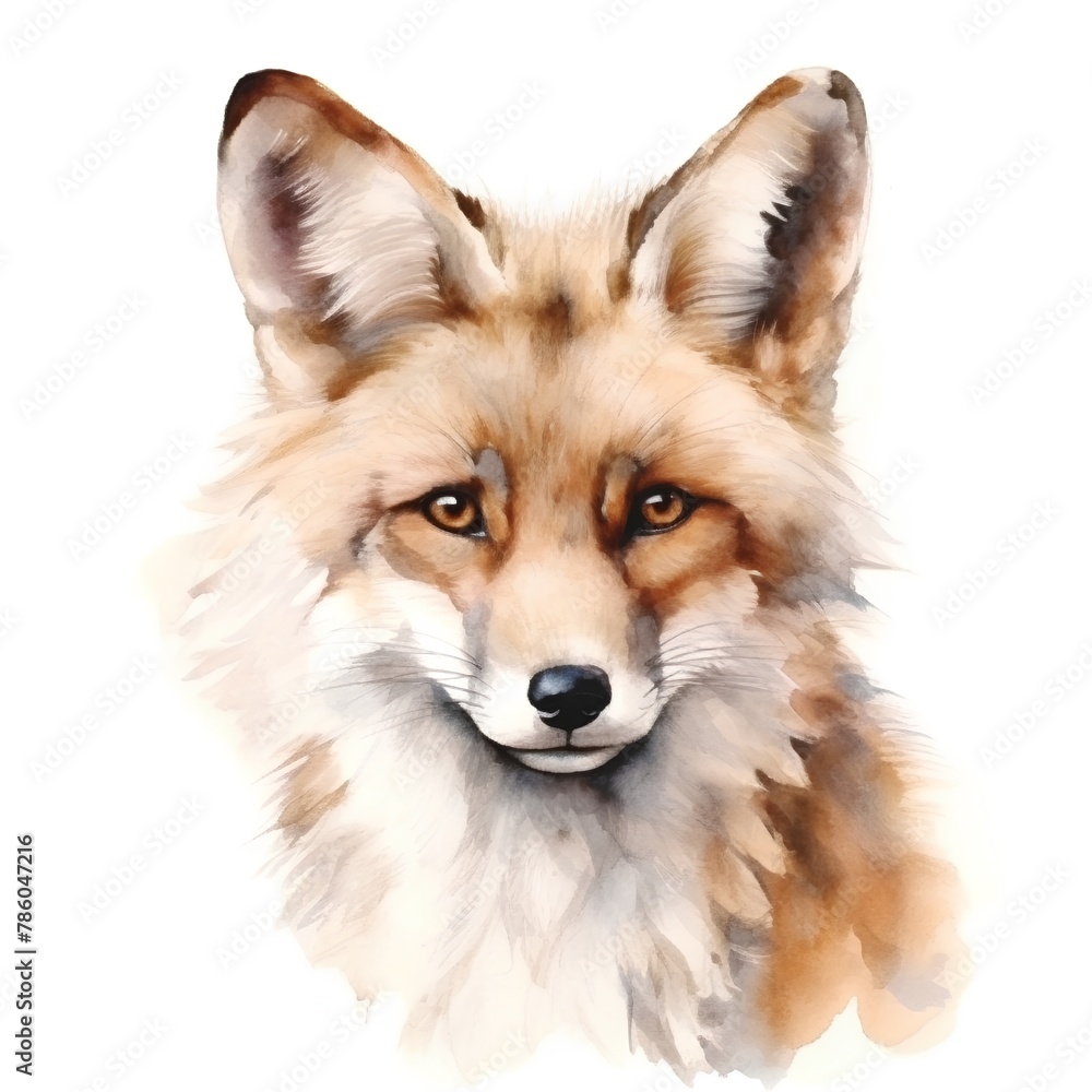 Fototapeta premium Watercolor portrait of a fox. Isolated on white background.