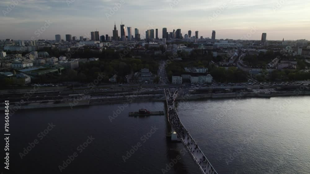 Aerial View of Agrafka Bridge and Warsaw Cityscape at Dusk Aerial View of Agrafka Bridge and Warsaw Cityscape at Dusk