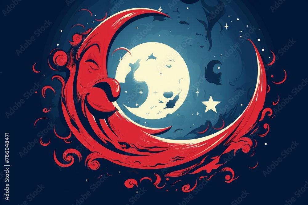 Fototapeta premium Crescent, Stars, and Moon Painting