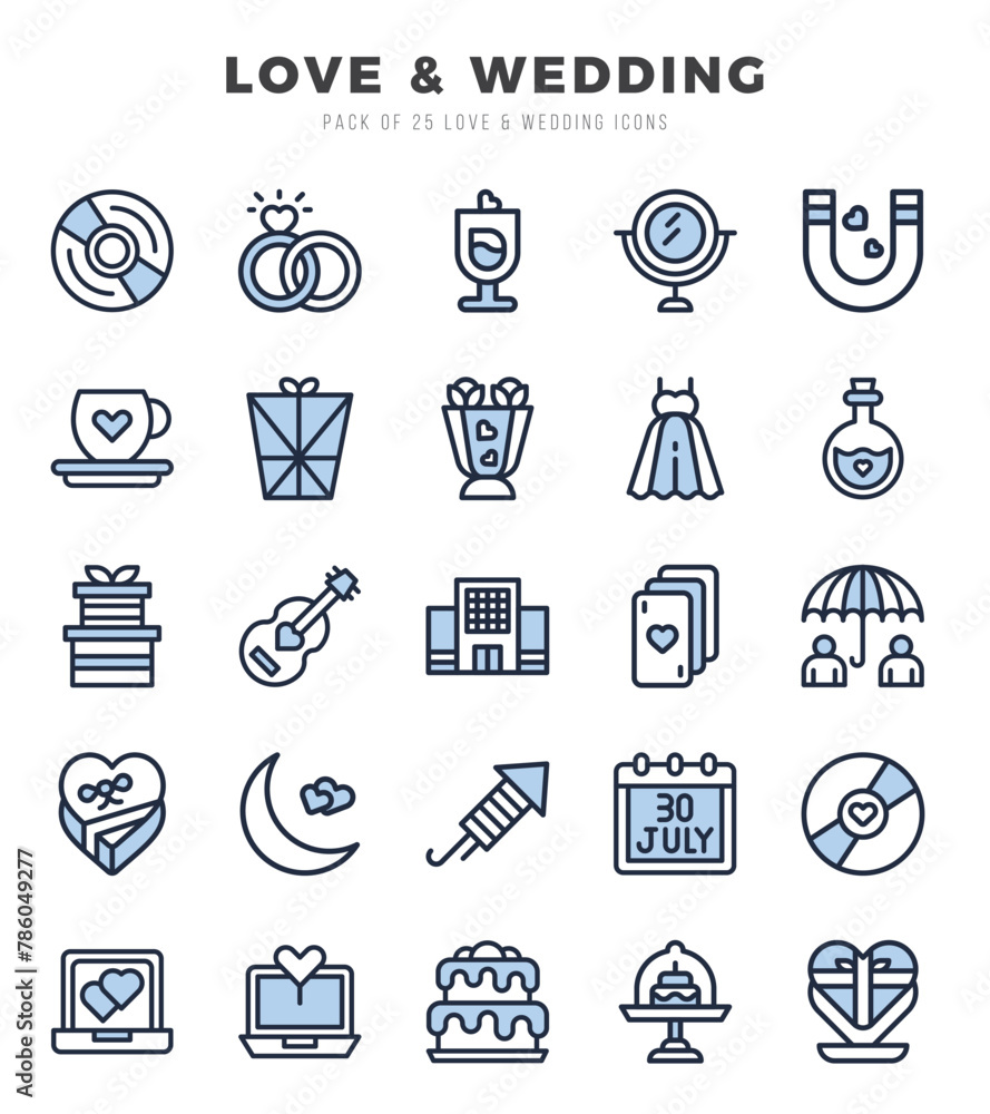 Set of Love & Wedding Icons. Simple line art style icons pack.