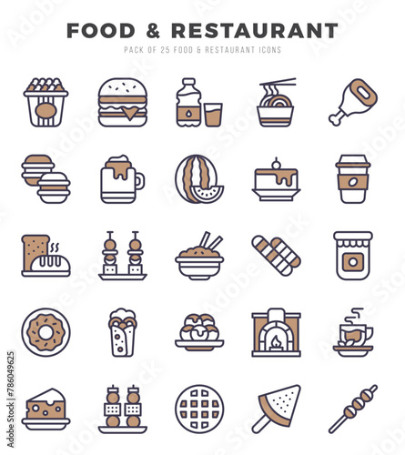 Set of simple Two Color Food and Restaurant Icons. Two Color art icons pack.