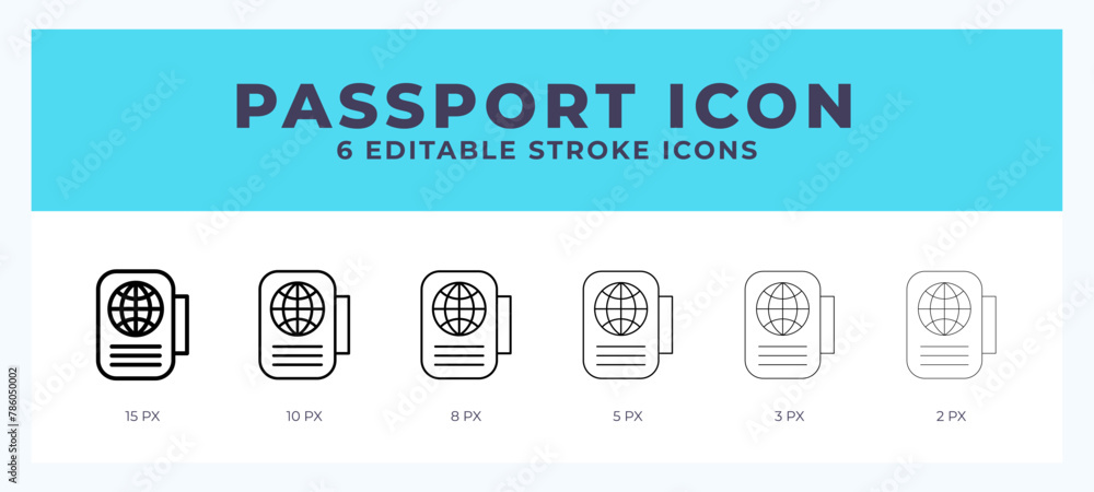 Passport icon with editable stroke. Outline icon vector illustration.