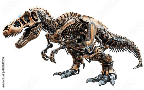 A steampunk T-Rex dinosaur made of metal and wires © emmename