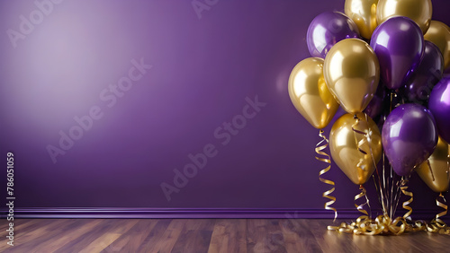 Purple and Gold Balloons Background. 
