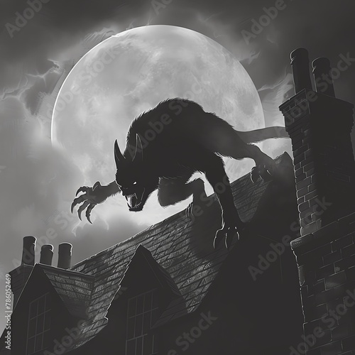 Illustrate the menacing Chupacabra emerging from the shadows, its sharp claws glinting under the pale moonlight, evoking fear and mystery Capture the tension between the townsfolk as they cautiously u