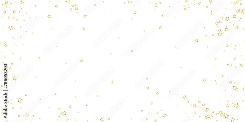 Fototapeta premium Christmas spirit. Scattered falling stars. Festive christmas confetty overlay template. Festive stars vector illustration on white background.