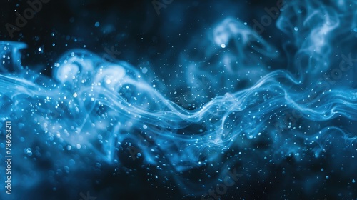 Wave Texture. Blue Ink Water Wave on Dark Abstract Background with Coloured Paint Particles Magic photo