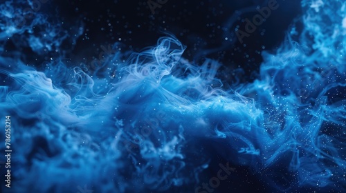 Wave Texture. Magic Mist of Blue Ink Water on Dark Abstract Background