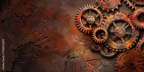 old rusty metal background with interacting cogs