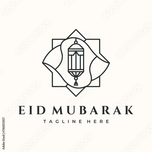 paraffin line art logo vector minimalist illustration design, ramadan lamp decoration logo design