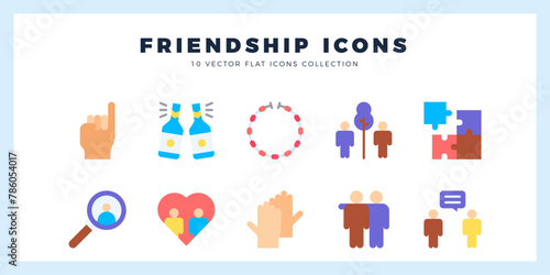 10 Friendship Flat icon pack. vector illustration.