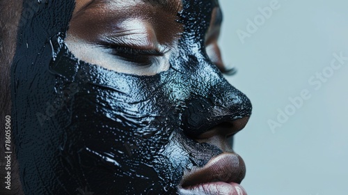 Charcoal Face Mask for Detoxification and Rejuvenation Emphasizing Natural Skin Care Ritual photo