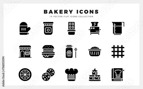15 Bakery Glyph icons pack. vector illustration.