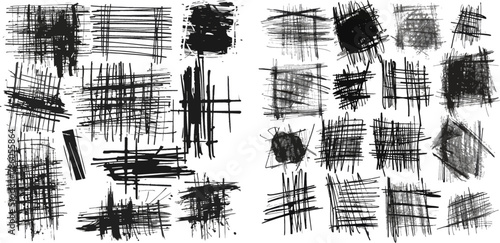 Dirty lines and scratches of various shapes, creative abstract strokes and hatching effect