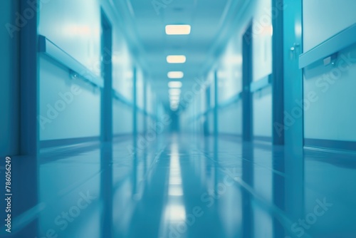 Background Professional. Abstract Blue Blurred Corridor in Hospital or Clinic for Adult Care