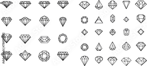  Icons of diamonds gems, luxury jewel gemstones and precious gem. Crystal gemstone, jeweler gems precious or jeweller brilliant treasure