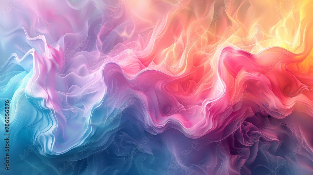 Imagine a 3D space where soft gradients of color blend together, forming a fluid and continuous spectrum that wraps around the viewer in a cozy embrace. Imagine a 3D space where soft gradients of color blend together, forming a fluid and continuous spectrum that wraps around the viewer in a cozy embrace.