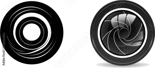 Photo lenses aperture, cameras shutter silhouette icon and shutter apertures pictogram
