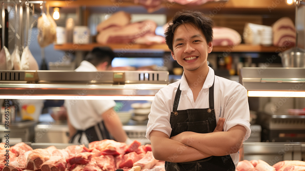 Man Standing in Front of a Bunch of Meat