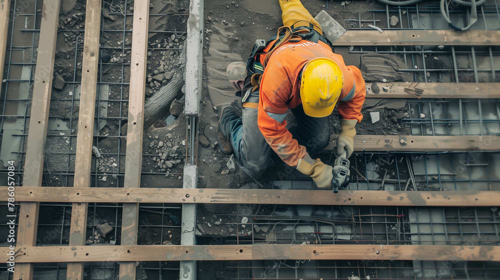 Construction Worker Working on a Building Site Construction Worker Working on a Building Site